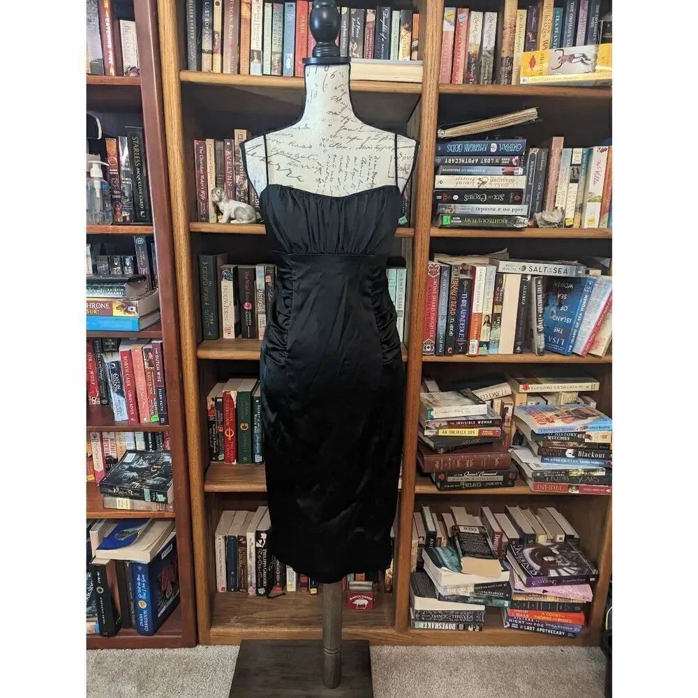 David Meister Women’s Size 6 Black Bodycon Midi Dress Open Shoulder Gown Formal